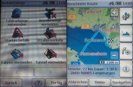 Testfahrt mit der Option "Fähren vermeiden"